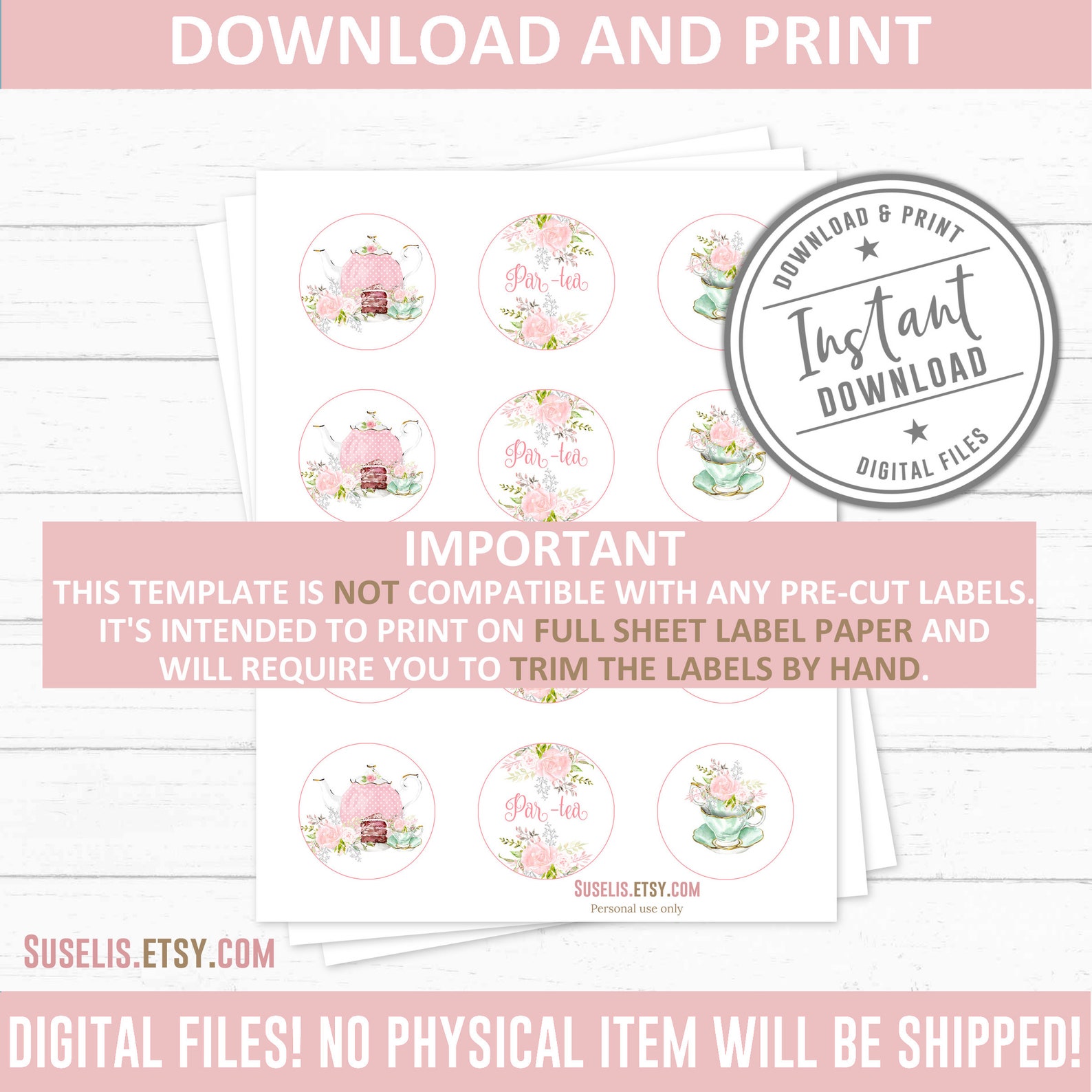Printable Tea Party Cupcake Toppers Birthday Baby Shower - Etsy