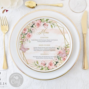 EDITABLE Template Round Menu, Blush Pink Floral, Circle Menu, Quinceañera, Sweet 16, 16th Birthday, Printable, Instant Download, SW16017