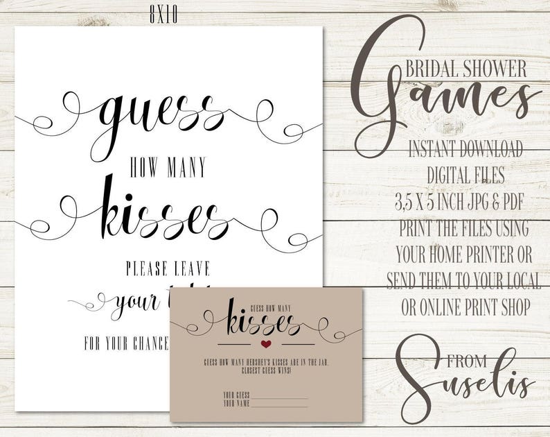 Printable Guess How Many Kisses Bridal Shower Games Shower Etsy
