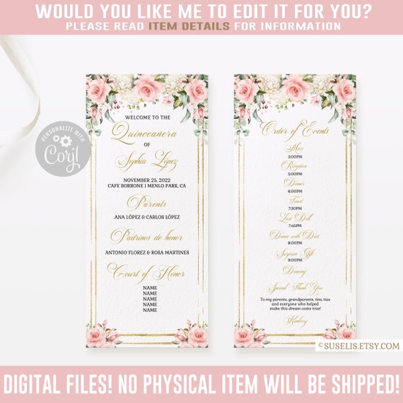 EDITABLE Program Quinceañera Corjl Template 15th Birthday Etsy UK