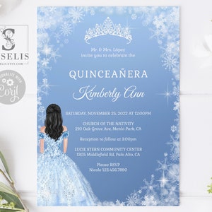 EDITABLE Winter Wonderland Quinceanera Invitation Template, Blue Silver, 15th Birthday, Sweet 16, Printable, Instant Download, QU161