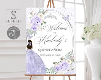 EDITABLE Quinceañera Welcome Sign Template, Purple Lavender Flowers, Sweet Sixteen, Sweet 16, Mis Quince, Printable, Instant Download,QU210D