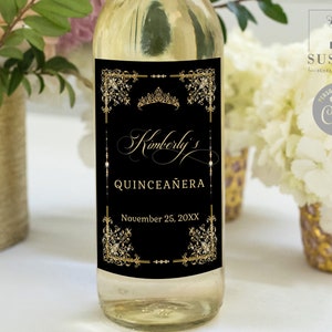 EDITABLE Wine Bottle Label Template, Gold Ornaments, Favor labels, Quinceañera, Sweet 16, Wedding, Birthday, Instant Download Digital, QU202