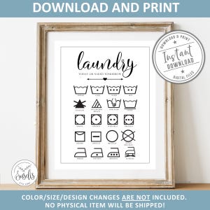 Printable, Laundry Guide, Wash symbols print, Clothes care sign, Ironing instruction art, Laundry symbols, poster, Bathroom decor, DIGITAL