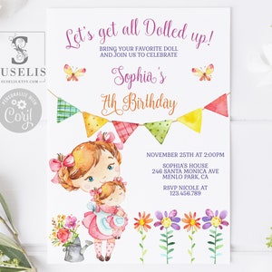 Editable Template Baby Doll Birthday Invitation, Dolly Party, Little Girl, Doll Tea Party, Printable, Instant Download, DIGITAL, 10-084