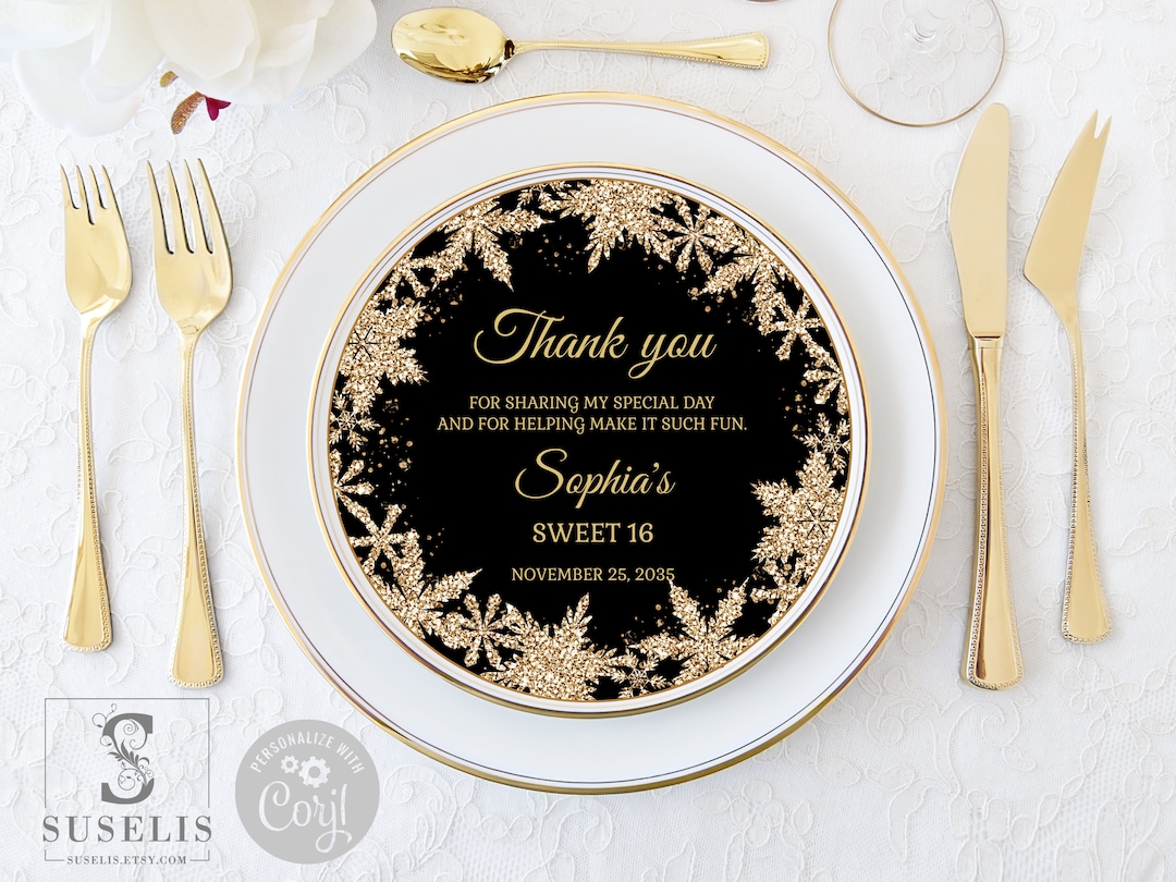 EDITABLE Charger Plate Insert Template, Winter Sweet Sixteen, Black