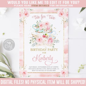 EDITABLE Tea Party Birthday Invitation, Corjl Template, Watercolor Brewing Tea Invite, Instant Download Tea Party Theme Digital file, 10-220