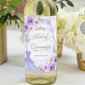EDITABLE Quinceañera Wine Bottle Labels Template, Lavender Flowers, Sweet 16, Wedding, Favor labels, Instant Download, Digital, QU054R