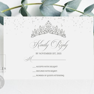 Editable RSVP Card, Kindly Reply, White and Silver, Mis Quince Anos, 15th Birthday, Corjl Template, Instant Download, QU126