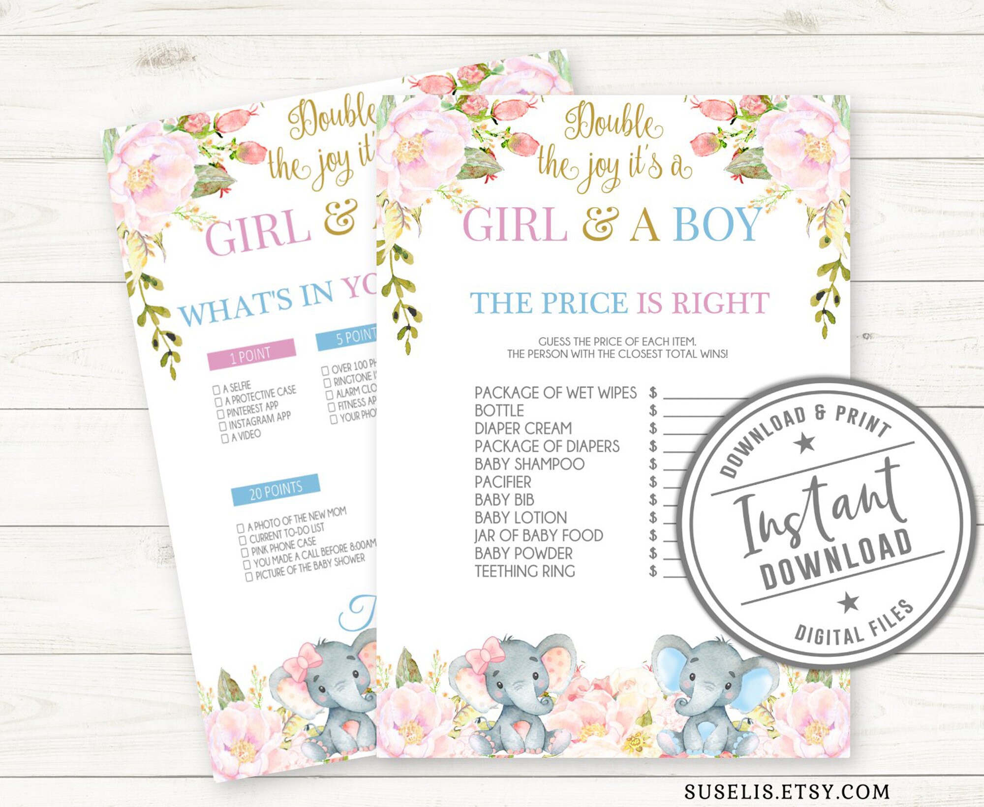 Printable Twins Baby Shower Game Bundle 8 Games Baby Girl - Etsy