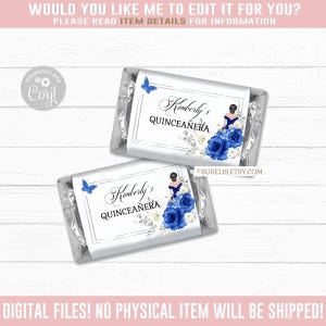 Editable Quinceanera Mini Chocolate Wrappers, Candy, Royal Blue, Mis Quince, 15th Birthday, Butterfly Corjl Template Instant Download QU084B