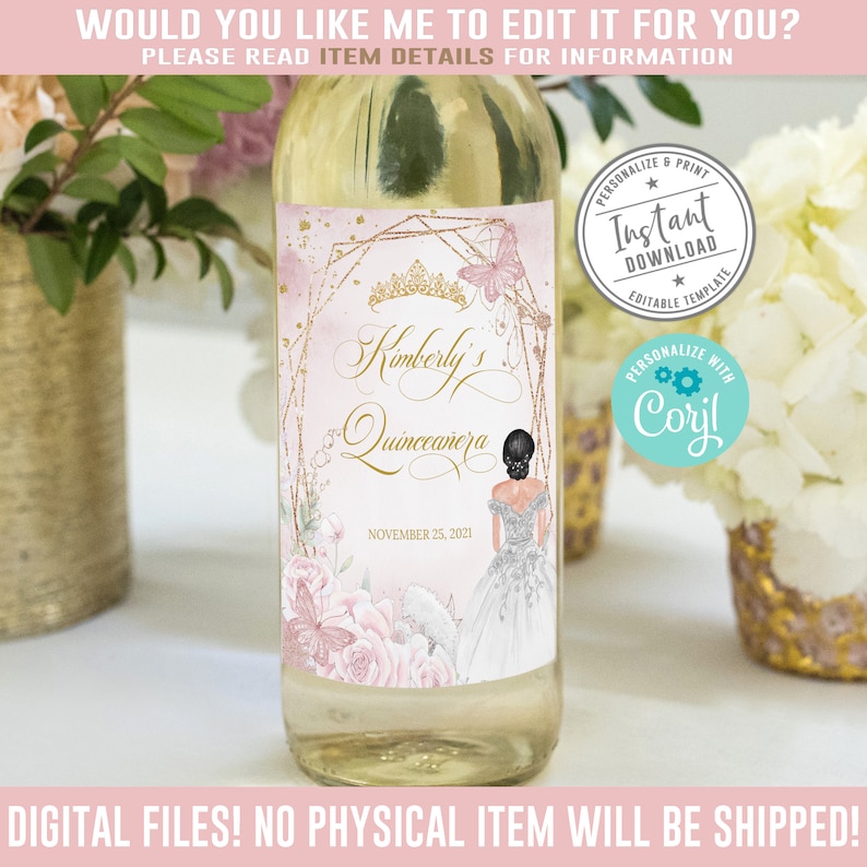 EDITABLE Quinceañera Wine Bottle Labels White Blush Etsy