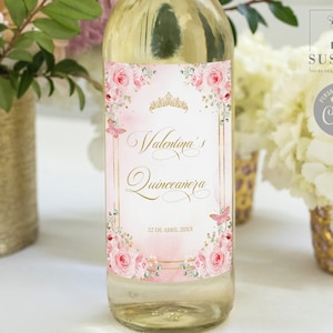 EDITABLE Template Quinceañera Wine Bottle Label, Blush Pink, Butterfly, Quince, Favor labels, Printable, Instant Download, Digital, SU034