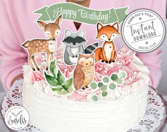 Printable Woodland Centerpiece, Cake Toppers, Party Decoration, Cut Outs Woodland Animals Theme, Cake Decor, DIGITAL FILE, 10-166