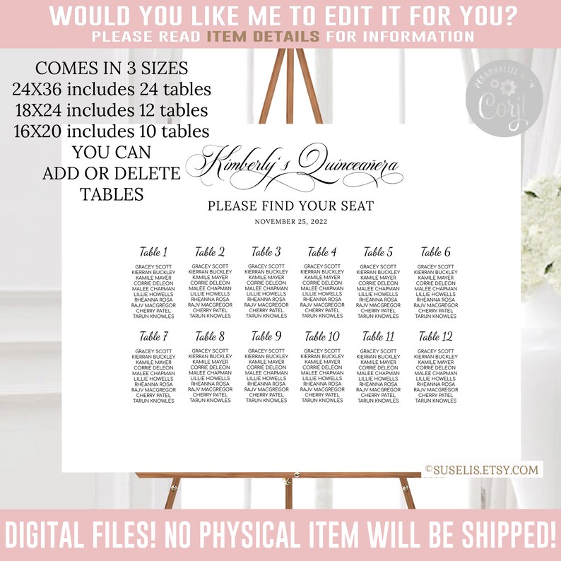 EDITABLE Seating Chart Corjl Template Instant Download - Etsy