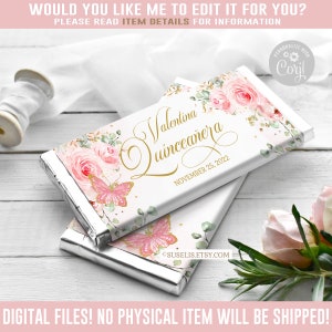 EDITABLE Quinceañera Chocolate Wrapper, Candy Bar, Mis Quince, 15th Birthday, Party Favors, Corjl Template, Instant Download Digital, SU034