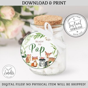 Printable Woodland Ready To Pop Tags, Baby Shower Stickers, Instant Download, Favor Tags, Watercolor Woodland Animals, DIGITAL FILES BS176