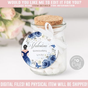 Editable Quinceanera Favor Tag, Corjl Template, Blue Silver Gift tag, Mis Quince Anos, 15th Birthday, Butterfly, Instant Download QU084A