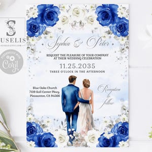 EDITABLE Wedding Invitation Template, Royal Blue Flowers Roses, Wedding Invite, Printable, Instant Download, WS114