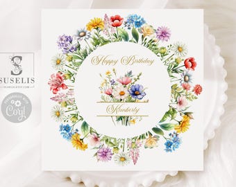 Editable Template Wildflower Birthday Invitation, Watercolor Meadow Garden, Any Age, Instant Download, Printable Digital, RV002