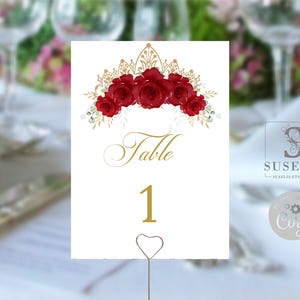 EDITABLE Table Numbers Template, Ruby Red Flowers, Quinceanera, Wedding Party, Table sign, Sweet 16, Printable Instant Download, QU091
