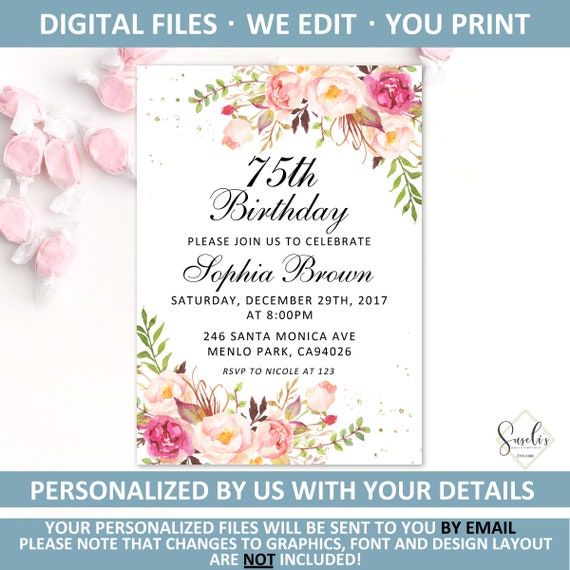 75th Birthday Invitation Card