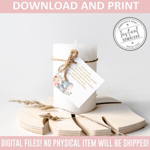 Printable Candle Tags, Baby Elephant Theme, Shower Stickers, Instant Download, Favor Tags, Watercolor Floral Baby, DIGITAL FILES BS212