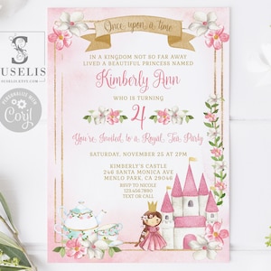 EDITABLE Template Princess Tea Party Birthday Invitation, Princess Castle Invite, Instant Download, Printable card, Digital, 10-225