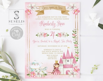 EDITABLE Template Princess Tea Party Birthday Invitation, Princess Castle Invite, Instant Download, Printable card, Digital, 10-225