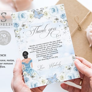 Editable Thank You Card Template Baby Blue Flowers - Etsy