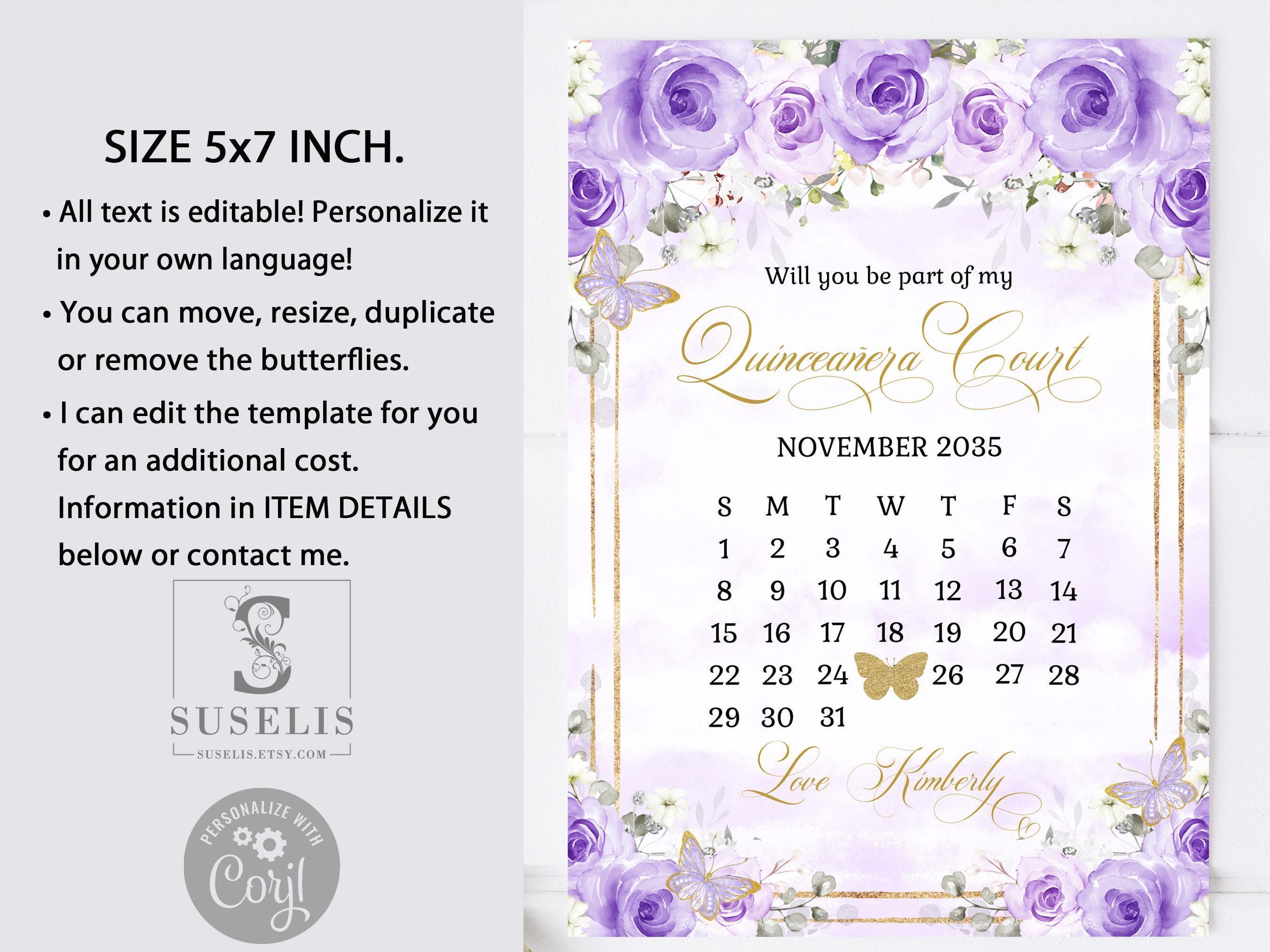 EDITABLE TEMPLATE Quinceanera Court Proposal, Lilac Flowers, Mis Quince ...