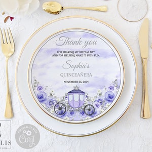 EDITABLE Charger Plate Insert, Quinceanera, Purple Silver, Princess Carriage, Mis Quince Anos, 15th Birthday Template Instant Download QU120