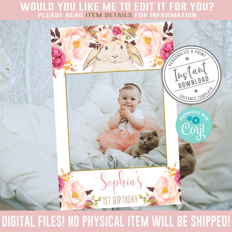 Editable Bunny Birthday Photo Booth Frame Corjl Template Etsy Editable Bunny Birthday Photo Booth Frame Corjl Template Etsy