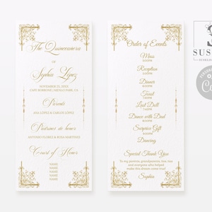 EDITABLE Program Template, Gold Ornaments, Swirls, Quinceañera, Sweet Sixten, Sweet 16, Mis Quince, Printable Instant Download QU202