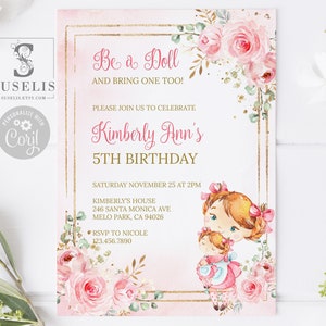 Editable Template Baby Doll Birthday Invitation, Dolly Party, Little Girl, Doll Tea Party Theme, Printable, Instant Download DIGITAL, 10-233