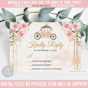 Editable Quinceañera RSVP Card, Kindly Reply, Princess Blush Pink, Mis Quince Anos, 15th Birthday, Corjl Template, Instant Download QU120
