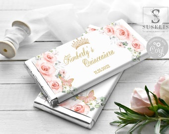 EDITABLE Quinceañera Chocolate Wrapper, Candy Bar, Mis Quince, 15th Birthday, Party Favors, Corjl Template, Instant Download, Digital, QU177