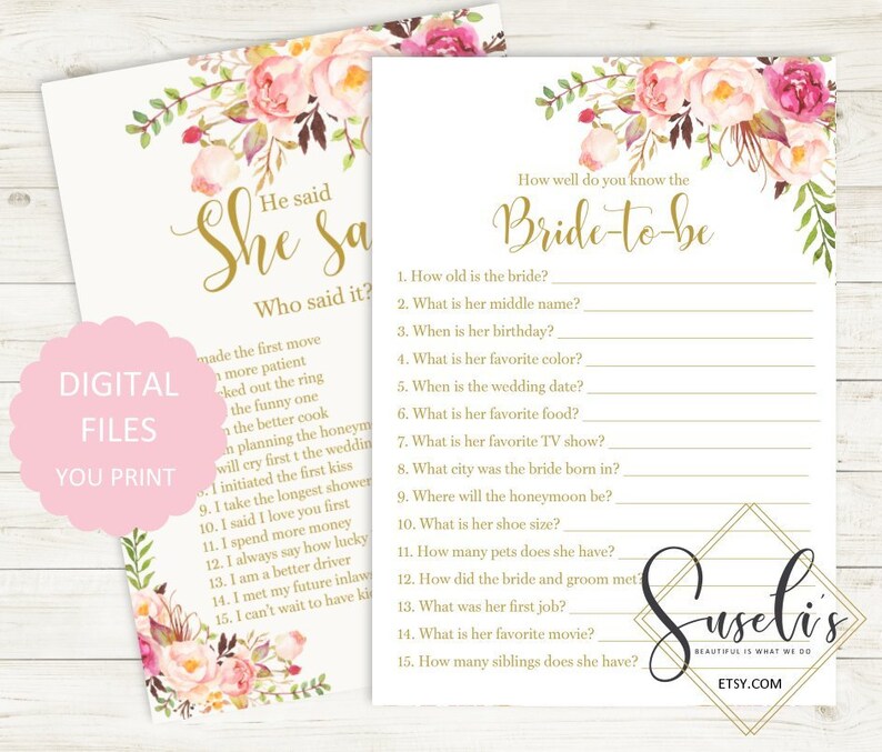 Printable Bridal Shower Game Bundle Pack Set of 8 Bridal Etsy