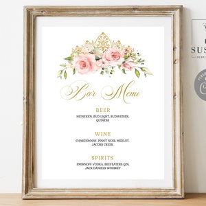 EDITABLE Bar Menu Sign Template, Drinks, Blush Pink Flowers, Quinceanera, Sweet Sixteen, Sweet 16, Wedding, Printable Instant Download QU021
