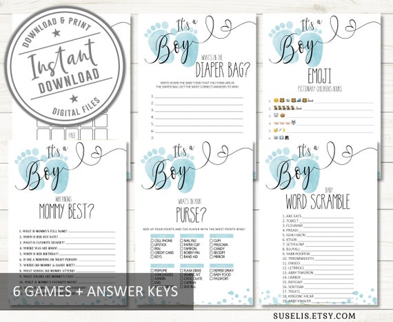 Printable Baby Boy Shower Game Bundle 6 Games Dusty Blue - Etsy