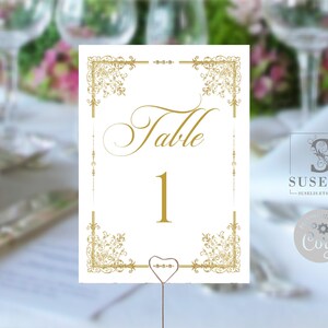 EDITABLE Template Table Numbers, Gold Ornaments, White Gold, Quinceanera, Wedding Party Table sign, Printable Instant Download, QU202