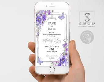 Save the Date Evite Template, Purple Floral Butterfly, QU070