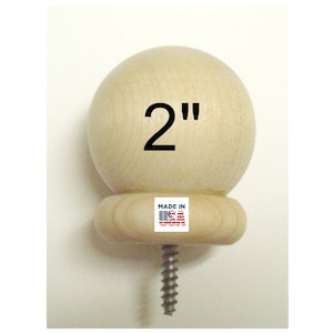 2" x 2 1/4"- Wood Round Ball Finial - Curtain Rod Ends / Wood Newel Post Caps Baluster