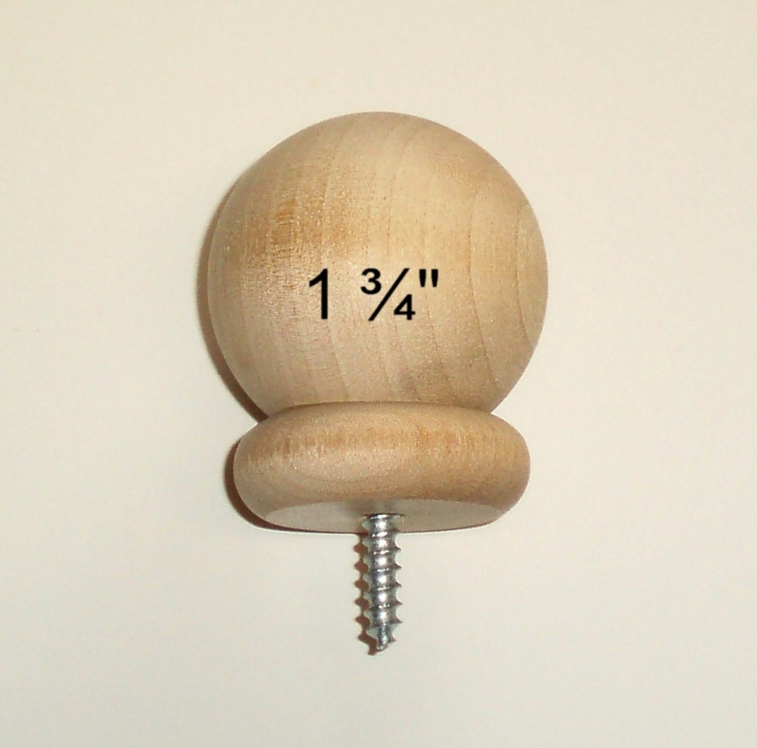 Small 1 3/4 1.75 Round Wood Ball Finial for 1 or 1 1/8 Curtain Rod Ends