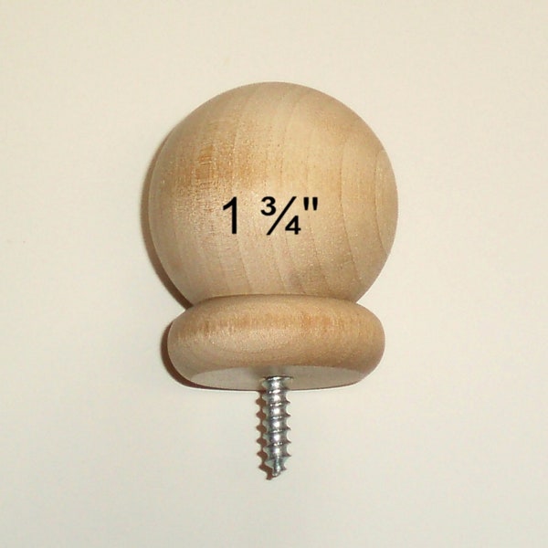 Small 1 3/4" ( 1.75" ) Round Wood Ball Finial for 1" or 1 1/8" Curtain Rod Ends / Closet Rods / Wood Post Caps