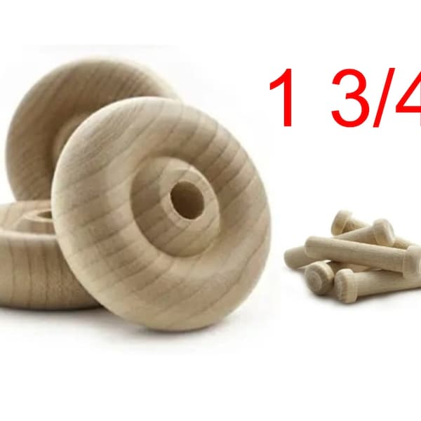 1 3/4" Wood Wheels with Axle -Toy Parts Wooden Wheel and Crafts - Order - 4, 12, 24 or 48