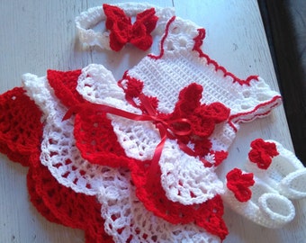 Baby Girl Christmas outfit,  Baby girl first Christmas dress,  Holiday outfit, Baby girl Christmas dress , Christmas dress baby, Crochet