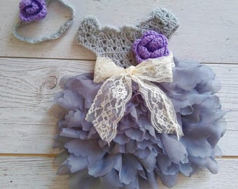 Grey Purple Flower girl dress, tutu dress,bridesmaid dress, princess dress, crochet top tulle dress, hand knit top tutu dress