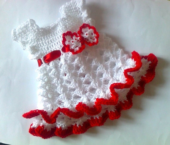 Red White Baby Dress Crochet Baby Dress With Beaded Bow Detail  Etsy UK