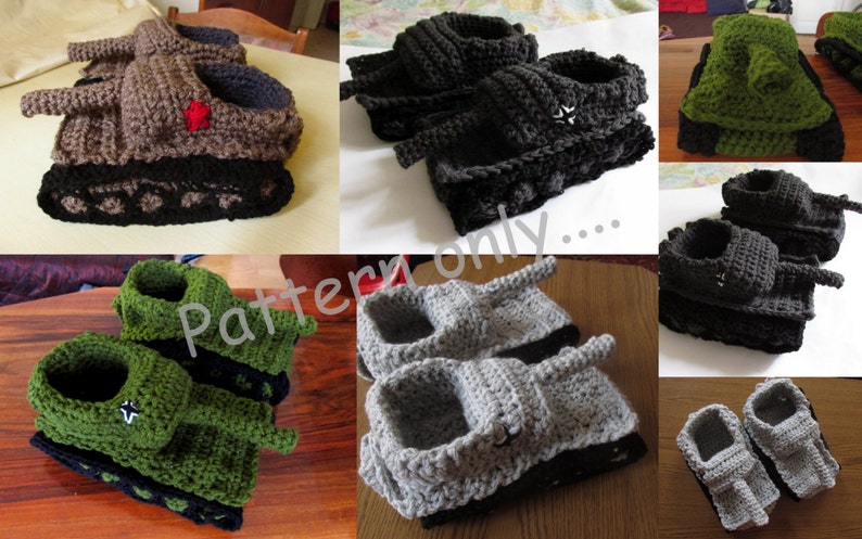 Tiger 1 Slipper Crochet Pattern, Diy Crochet Tank Slippers, Panzer Tank Slippers, Instant Download Pattern, Crochet Pattern image 1